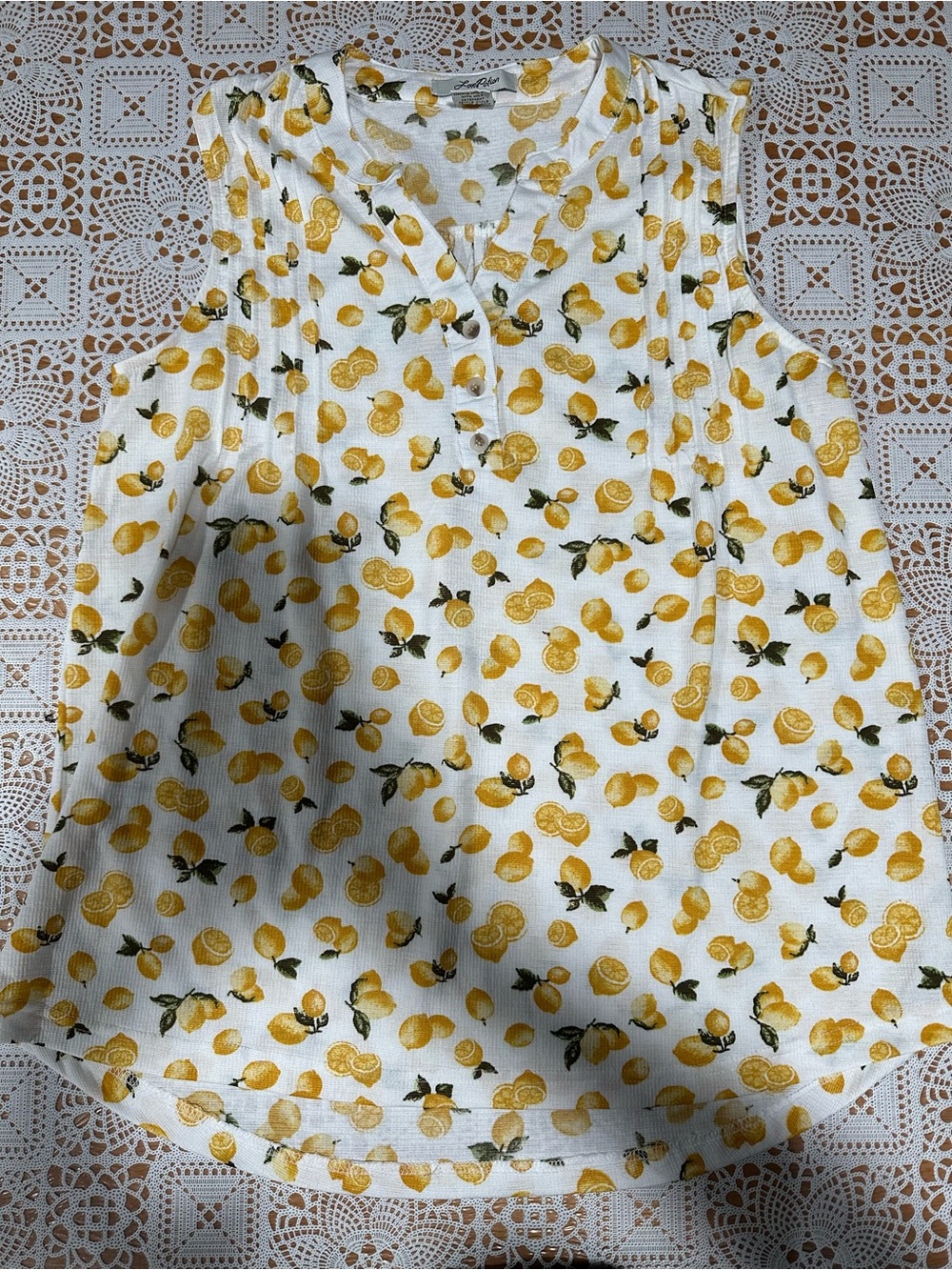 Love Potion Lemon Print Sleeveless Blouse Women’s Medium Cottagecore Summer Top